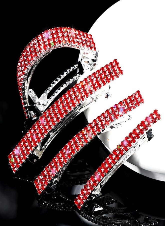 Ahoney 4 Pieces Red Rhinestone Hair Clips Small Hair Barrettes for Women Glitter Sparkly Metal Spring Hair Accessories Crystal Ponytail Holders Side Clips for Women - Image 5